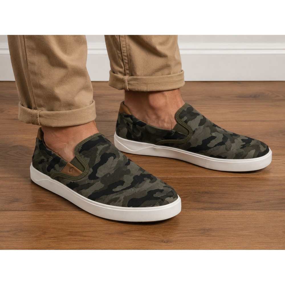 OLUKAI Lae'ahi Pa'i Camo Green Slip On Casual 10444-6ZKE Men's Shoes Size 11 - Picture 1 of 14
